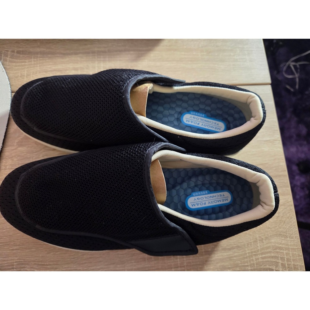 Youyun Diabetic Walking Shoes Black Mesh Slip On Air Cushion Mens 10 Womens 10.5